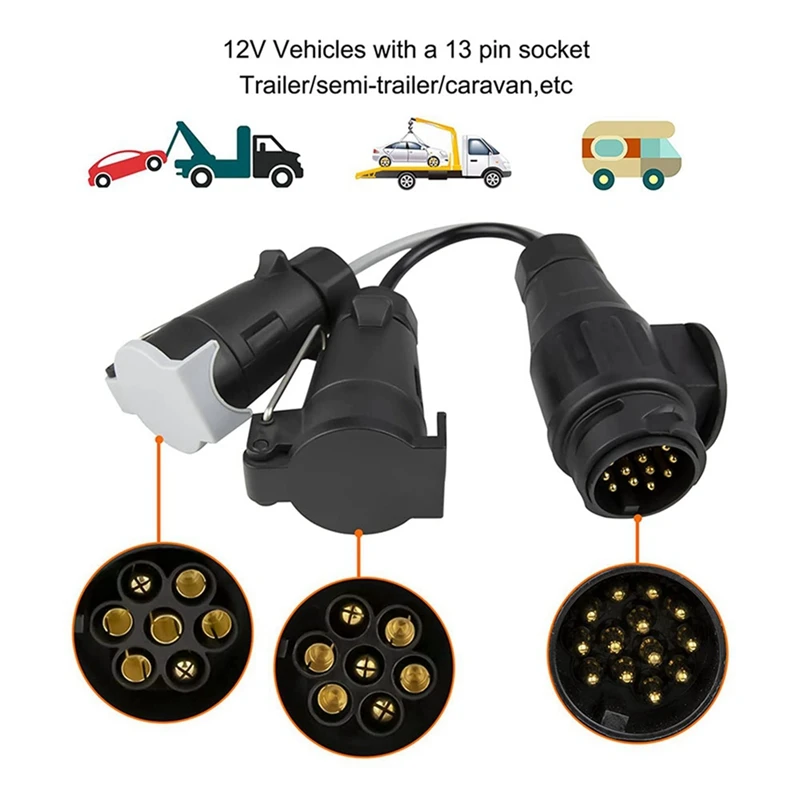 4X Towing Adapter 13 Plug Pin To 7 Pin 12N+12S Socket Towbar Electric Conversion Adapter Lead For Trailer Truck Caravan