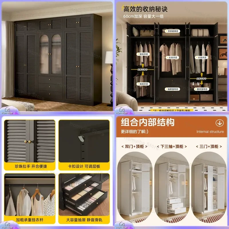 Simple Steel Wardrobe Household Bedroom Clothes Storage Cabinet Easy Assembly Rental Room Shutter Door Opposite Door Baby