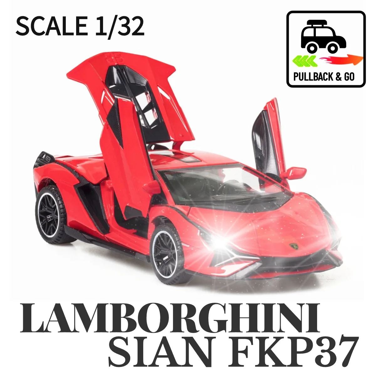 

Scale 1:32 Lamborghini Sian FKP37 Pullback Car Toy with Lights Engine Sound, Metal Diecast Car Model Gift Kid Boy Toy