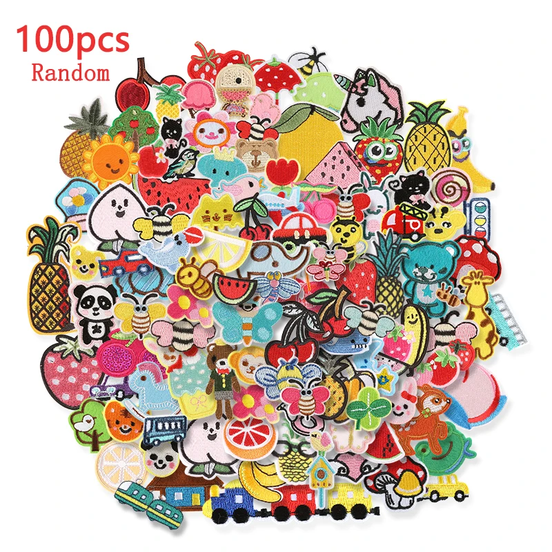 100 Pieces Iron On Patches Lot Kids Bulk For Clothing Girls Boys Pack Anime Mix Small Sew Wholesale Designer Embroidered Animals