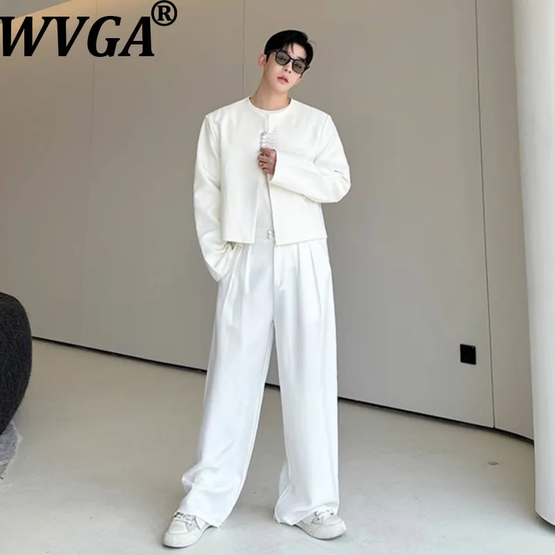 

WVGA Spring Autumn New Men Trendy Personality Multi-Button Collarless Blazer Niche Casual Straight Suit Pants Set Ins Y2K W19525