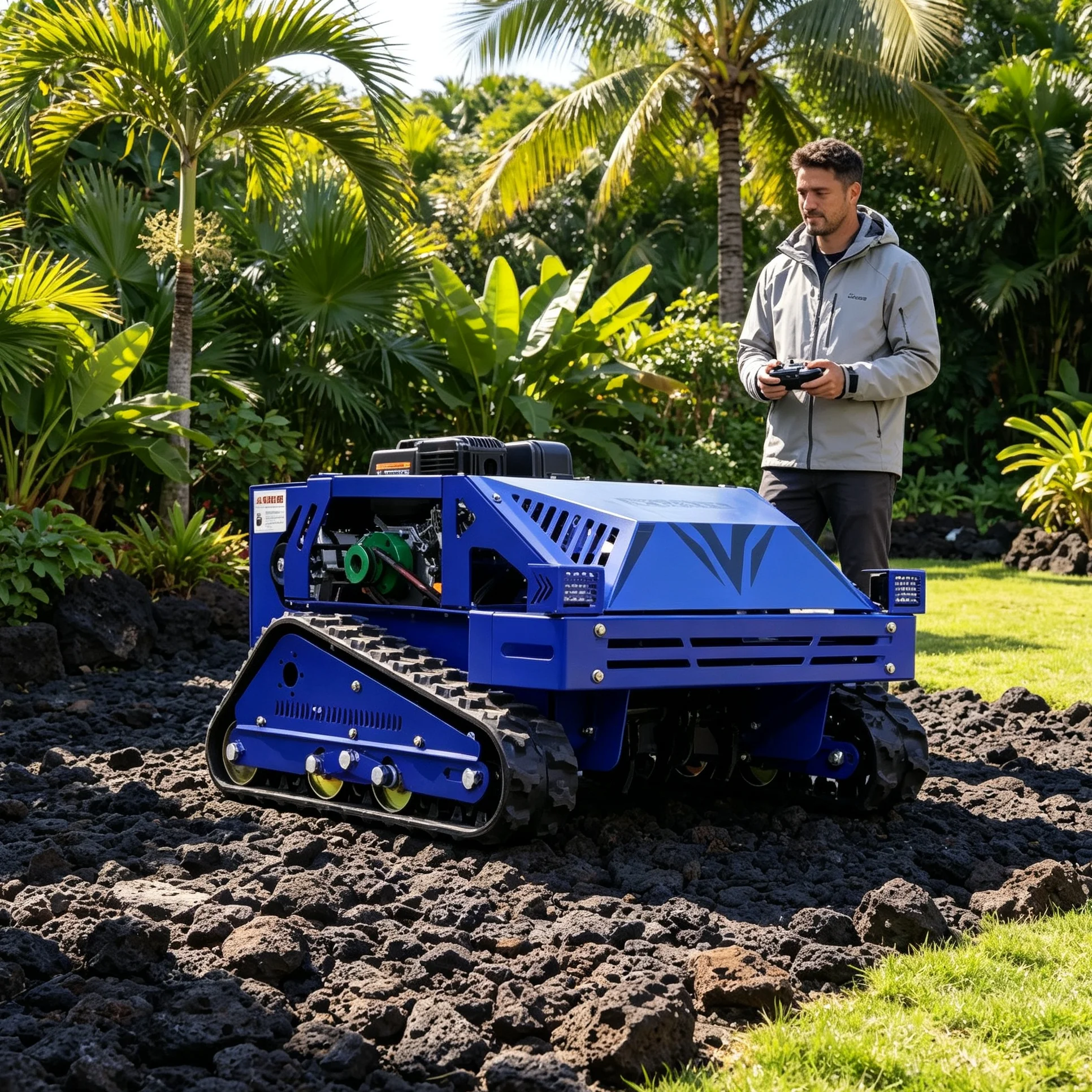 Customized wireless four stroke lawn mower robot fitted with display screen, detachable snow shovel, great for courtyard