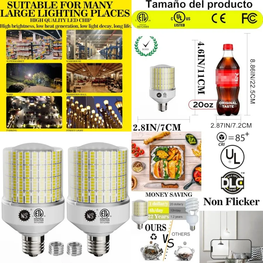 

700W Equivalent 10500LM Corn Bulbs 1-Set - 90% Energy Saving, IP65 Waterproof, E26/E39,,Warehouse High Bay Lights, ETL/FCC/ROHS