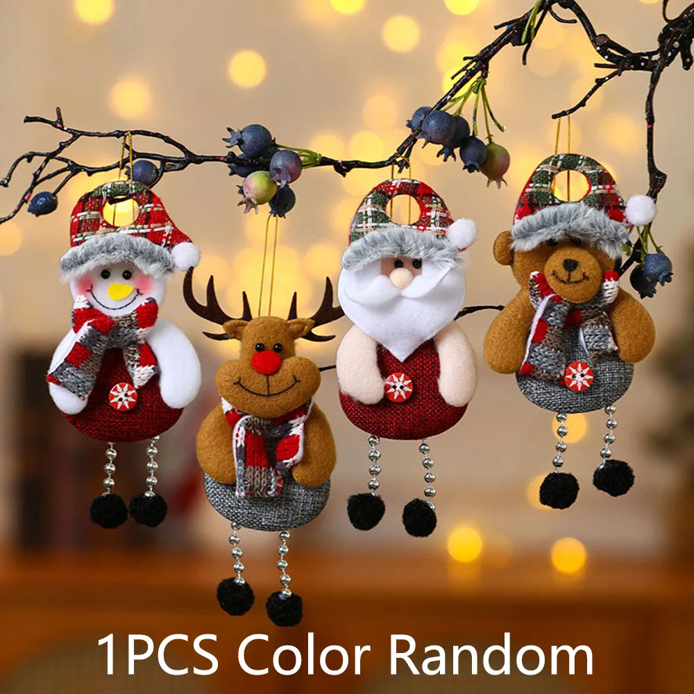 1PCS Random style Christmas Plush Doll Ornaments Santa Claus Snowman Elk Pendant Xmas Tree Hanging Decorations Festive Party