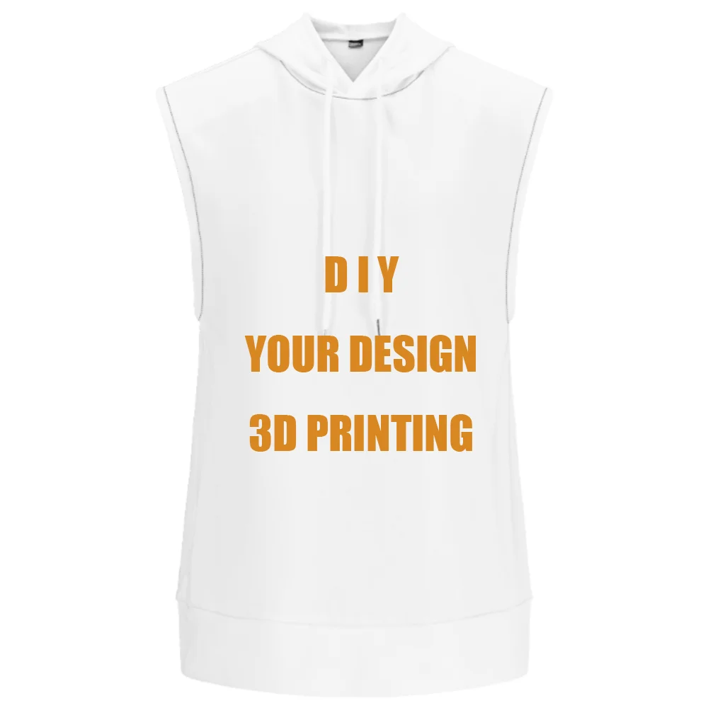 

Customize Your Design 3D Printed Fitness Hooded Tank Top Mens Summer Solid Muslce Shirt Hoodies Cotton Sleeveless Vest
