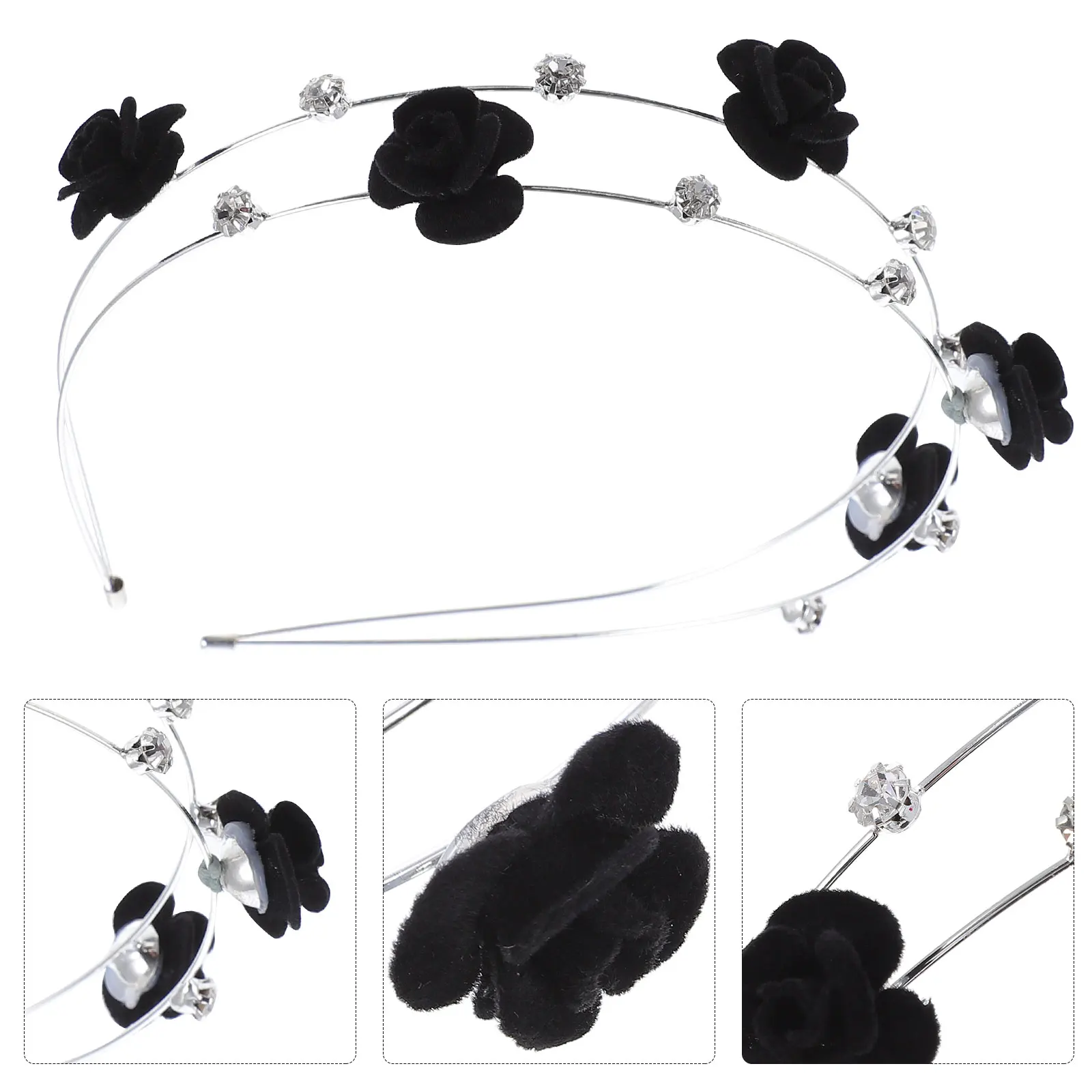 

1PC Rhinestone Inlaid Hoop Zinc Alloy Double Layer Black Hairband Female Fashion Decor Halloween Styling Tool