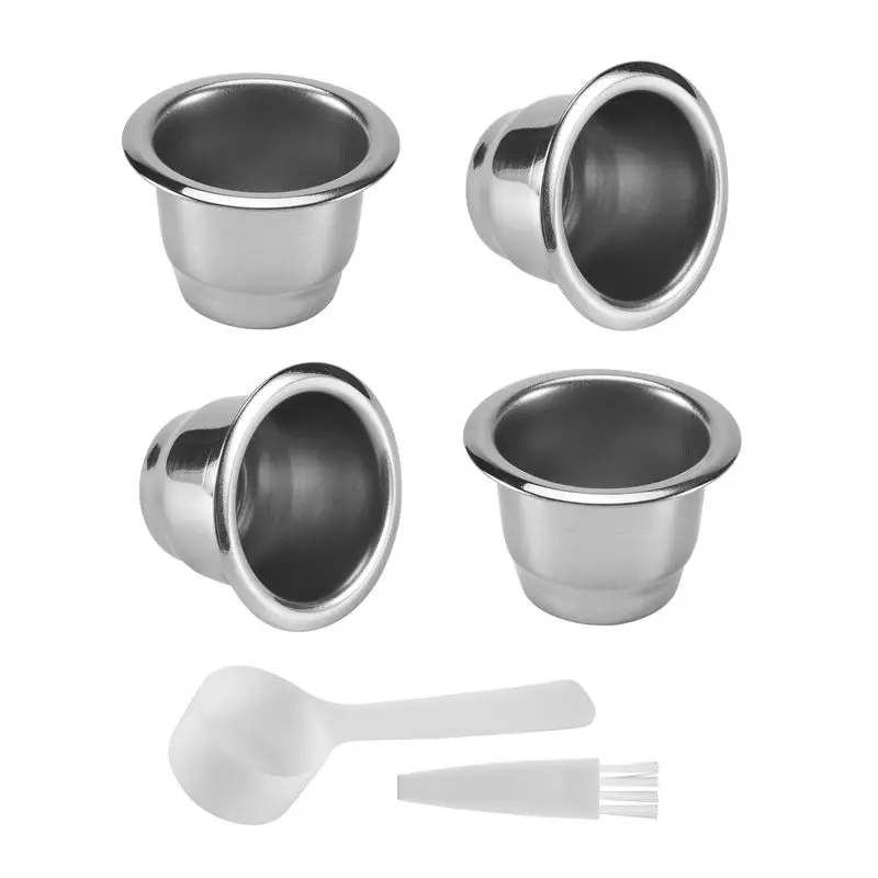 4Pcs For Nespresso Stainless Steel Refillable Coffee Capsule Coffee Filter Reusable Coffee Pod Reusable Cafe Machine DIY Eco-Fri