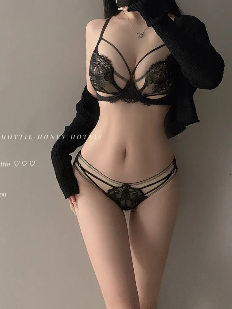 Comfort French Sheer Bra Large Bust See Through Lace Sensual Lingerie Set, Push Up Minimizer Bra with Support & Slimming MOYISU