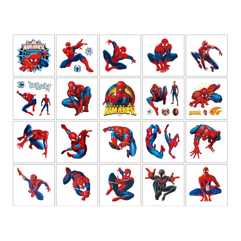 20Pcs Cartoon SpiderMan Tattoo Sticker Children\'s Reward Sticker Pack Cute Pikachu Laptop Skin Stickers