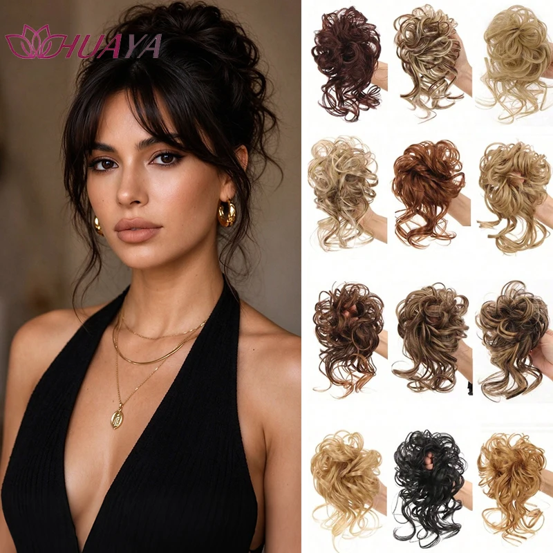 Synthetic messy hair curly hair bun, elastic hair rope, suitable for ladies' daily parties, weddings and Halloween.