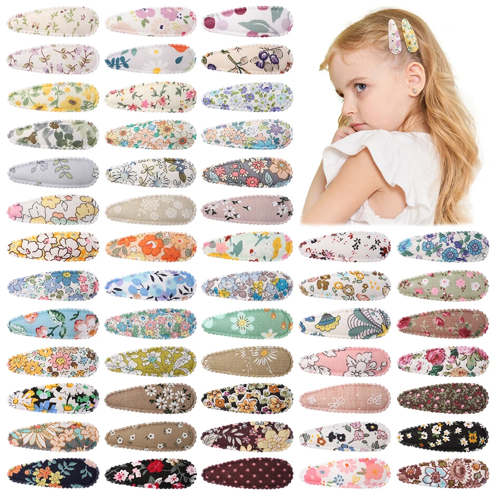 RAINBOW BOWS 1PCS DIY Printe Cloth Water Drop BB  Hair Clips for Children 2.16inch Fresh Alloy Hairgripes Wholesale Hairpins