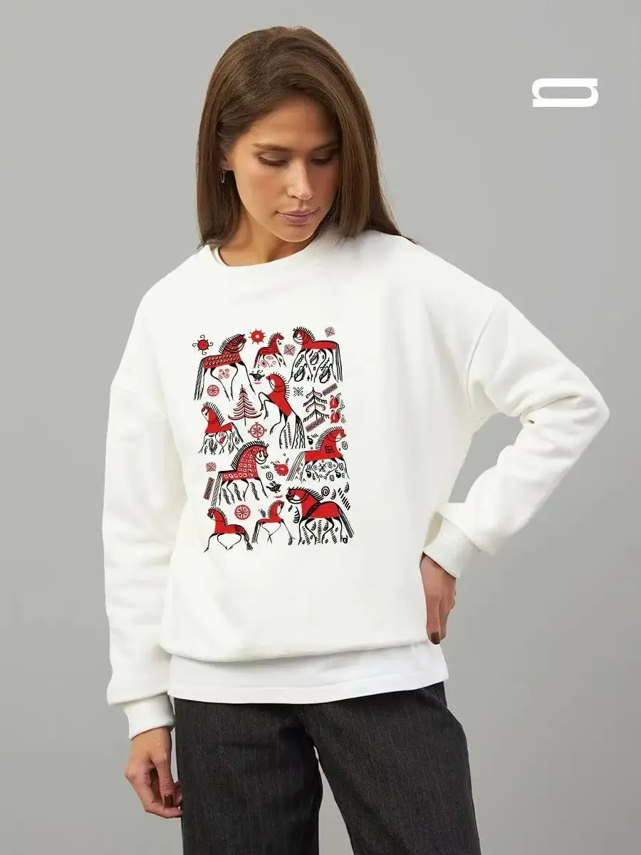 Funny Abstract Anime Printed Loose Hip Hop Sweatshirt Women Long Sleeve Round Neck Russian Style Casual Female Clothes Spring