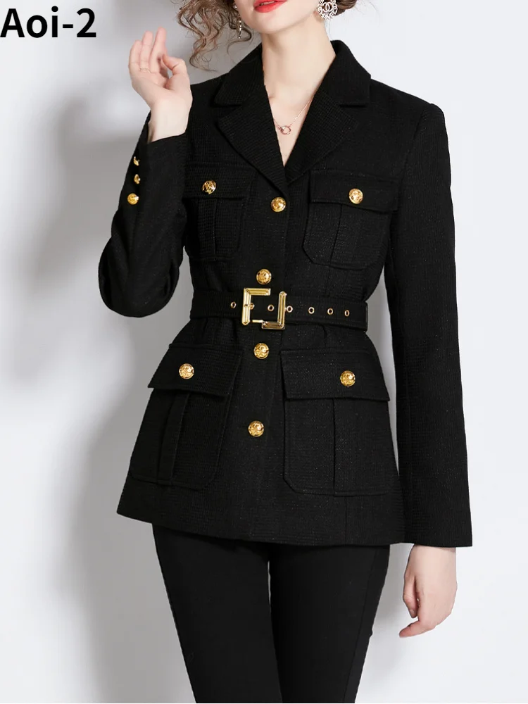 French Style Elegant Suit Jacket Women\'s 2023 Autumn New High Quality European American Slim-Fit Mid-length Coat With Belt