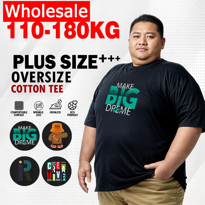 Wholesale Drop-Ship Business Mens T Shirts Printed Tee Plus Size 110-175kg 6XL 7XL Cotton Black T-shirt Big Size Men Clothing