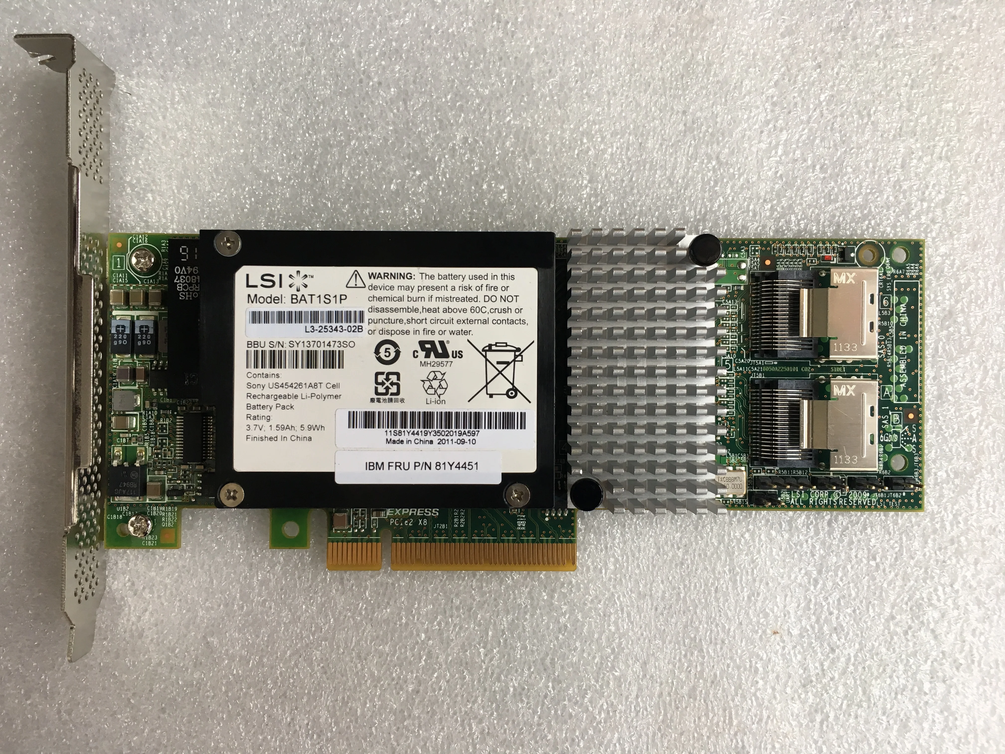 Voor LSI00212 9261-8i 6 Gb/s Sas/Sata Controller Raid Pcie 2.0, 512Mb Cache Kaart Met Kabels/BBU08