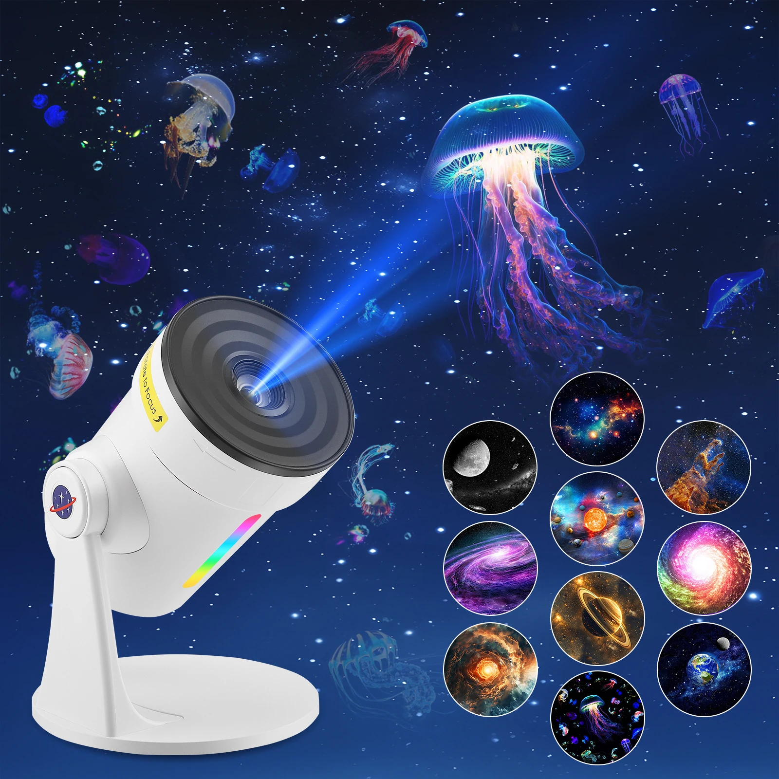 Sternprojektor Galaxie-Projektor für Kinderzimmer 7-Farben-Nachtlicht mit Timer Kosmische Projektionen mit 10 HD-Kosmikscheiben Heimkino