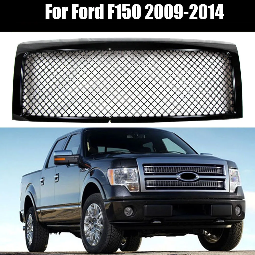 

Модифицированные передние гоночные сетчатые решетки для Ford F150 2009 2010 2014, решетка переднего бампера, АБС-пластик, глянцевая черная решетка Raptor, верхняя сетка автомобиля
