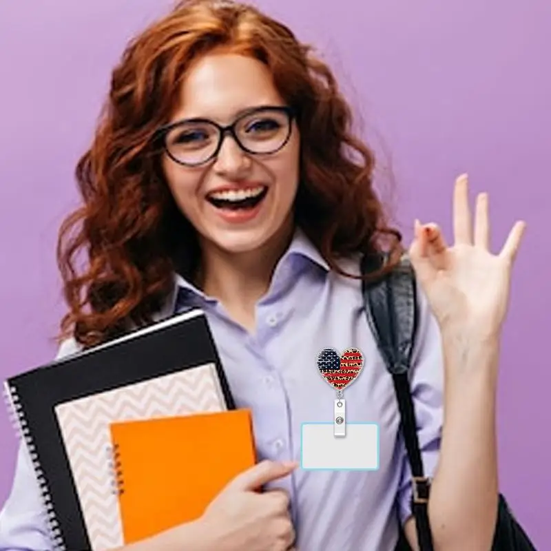 4th من يوليو شارة بكرة بريق تصميم الاكريليك معرف شارة قابل للسحب دعوى سترة التلبيب اسم شارة حامل كليب ممرضة اسم حامل #2