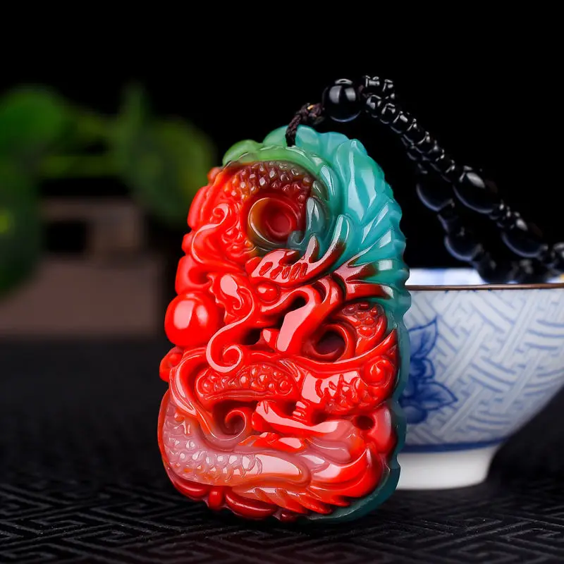 Cai Yu zodiac dragon pendant colorful Yu stone male and female dragon pendant house on the dragon pendant