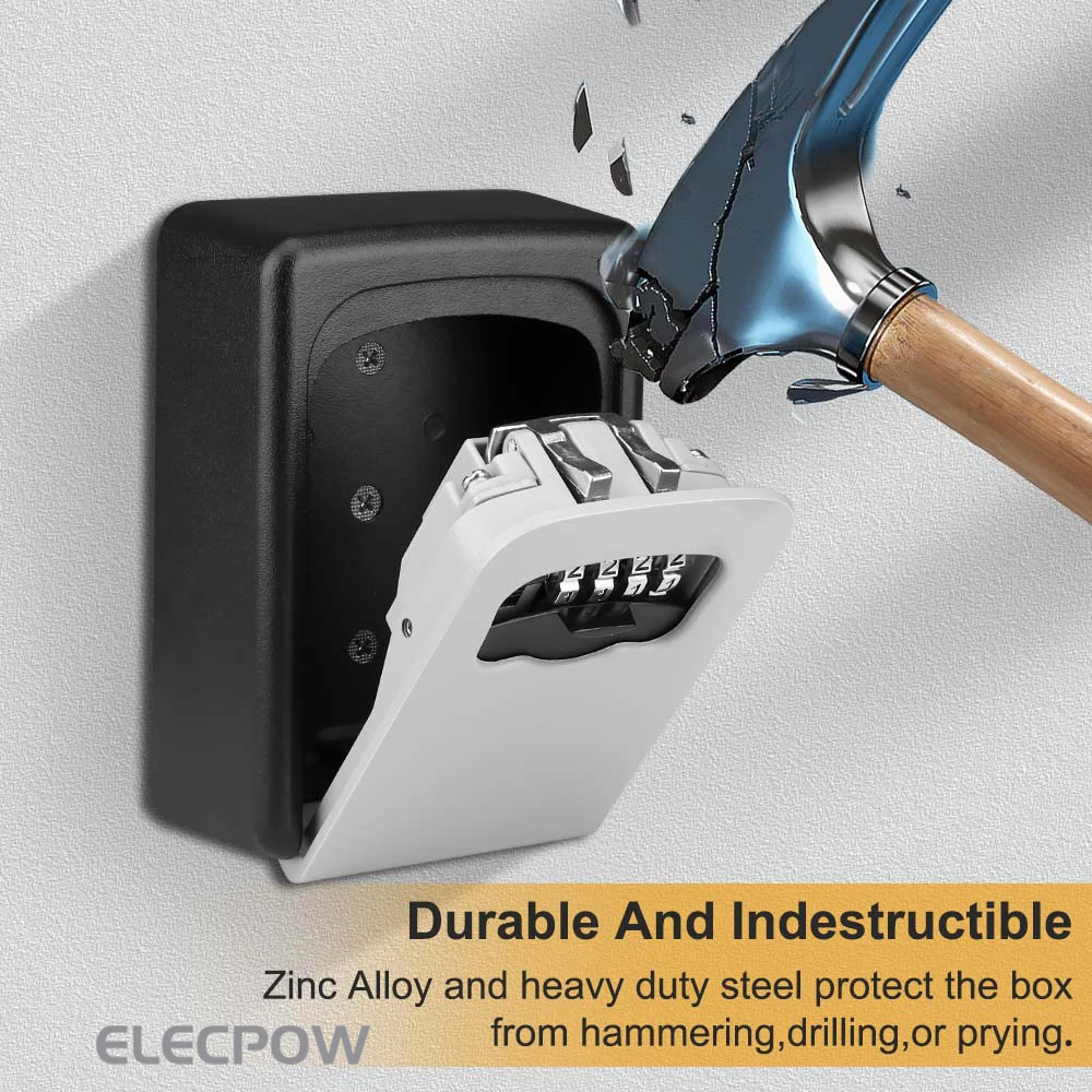 Elecpow Metal Material Password Lock Storage Box Outdoor Waterproof Wall Mount 4 Digit Password Key Box Anti Theft Lock Safe Box