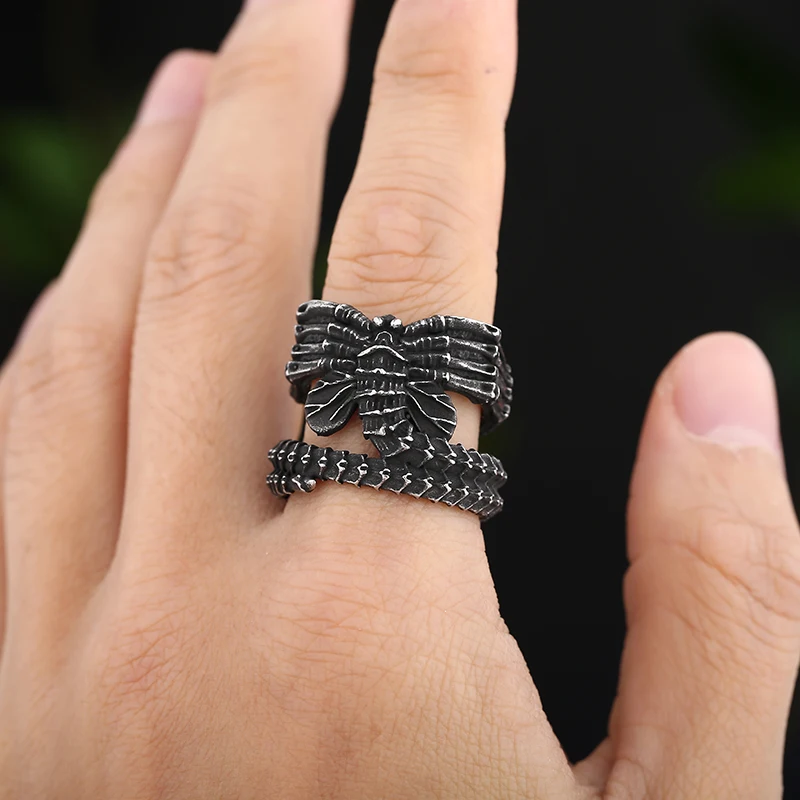 Fashion Vintage Dropshipping 316L Stainless Steel Alien Finger Rings For Men Predator High Quality Movie Animal Jewelry