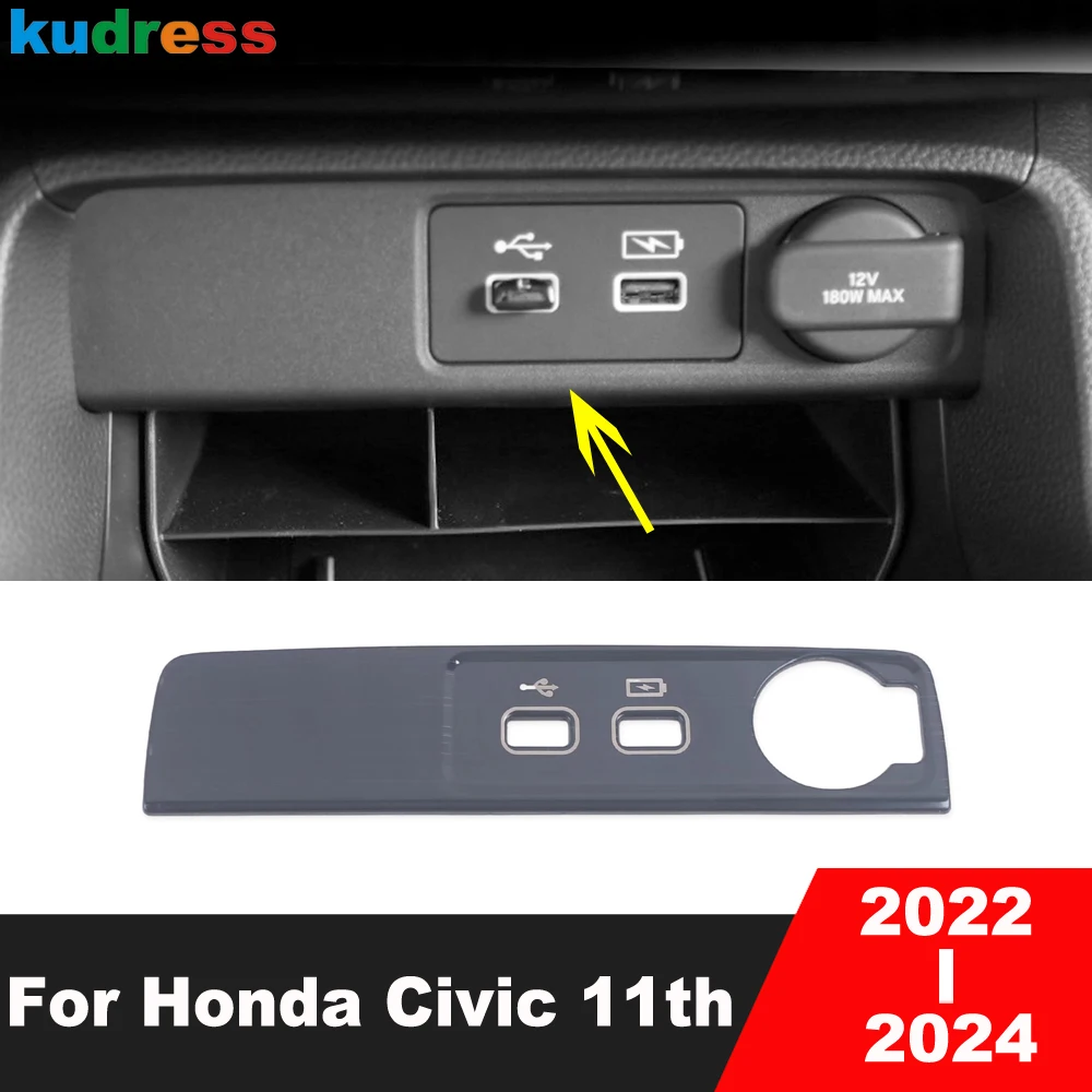 لهوندا سيفيك 11th سيدان 2022 2023 2024 الفولاذ المقاوم للصدأ سيارة مركز وحدة التحكم شاحن يو اس بي ميناء غطاء لوحة الكسوة الملحقات الداخلية #1