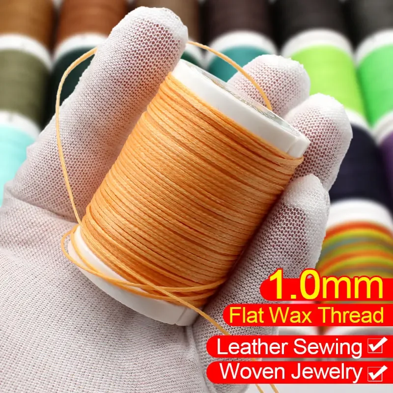 0.8mm 65m Flat Wax Thread Polyester Wax-Coated String Cord for Machine Sewing Bracelet Necklace Diy Embroidery Thread String