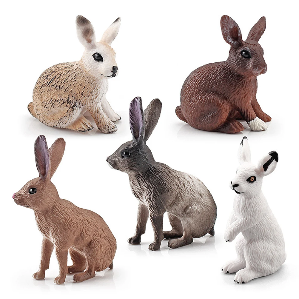 

5PCS Cute Simulation Animal Bunny Sculpture Ornaments Garden Lawn Figurines Crafts Farm Rabbit Model Toys Gift for Kids