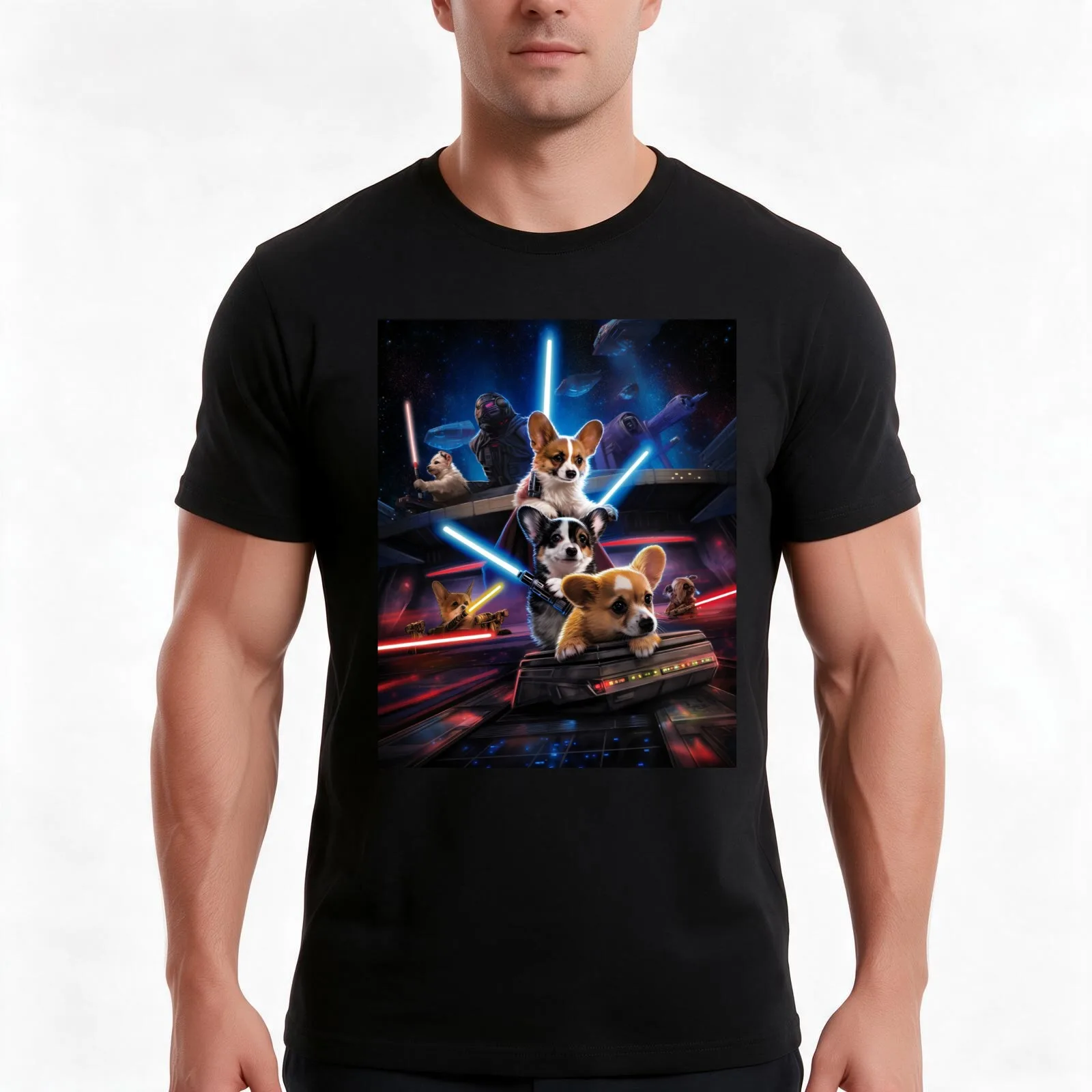 May the Corgi Be With You: Adorable Corgi with Lightsaber T-Shirt Summer Casual Cotton Tee Oversized Streetwear Tops