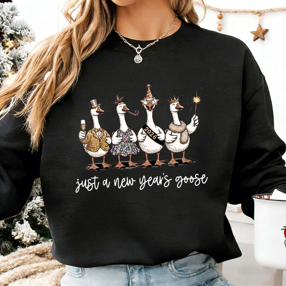 مجرد سنة جديدة أوزة موضة سترة نسائية غير رسمية مضحكة 2026 سنوات جديدة سنة جديدة سعيدة أوزة احتفالية أوزة بلوزات النساء #4