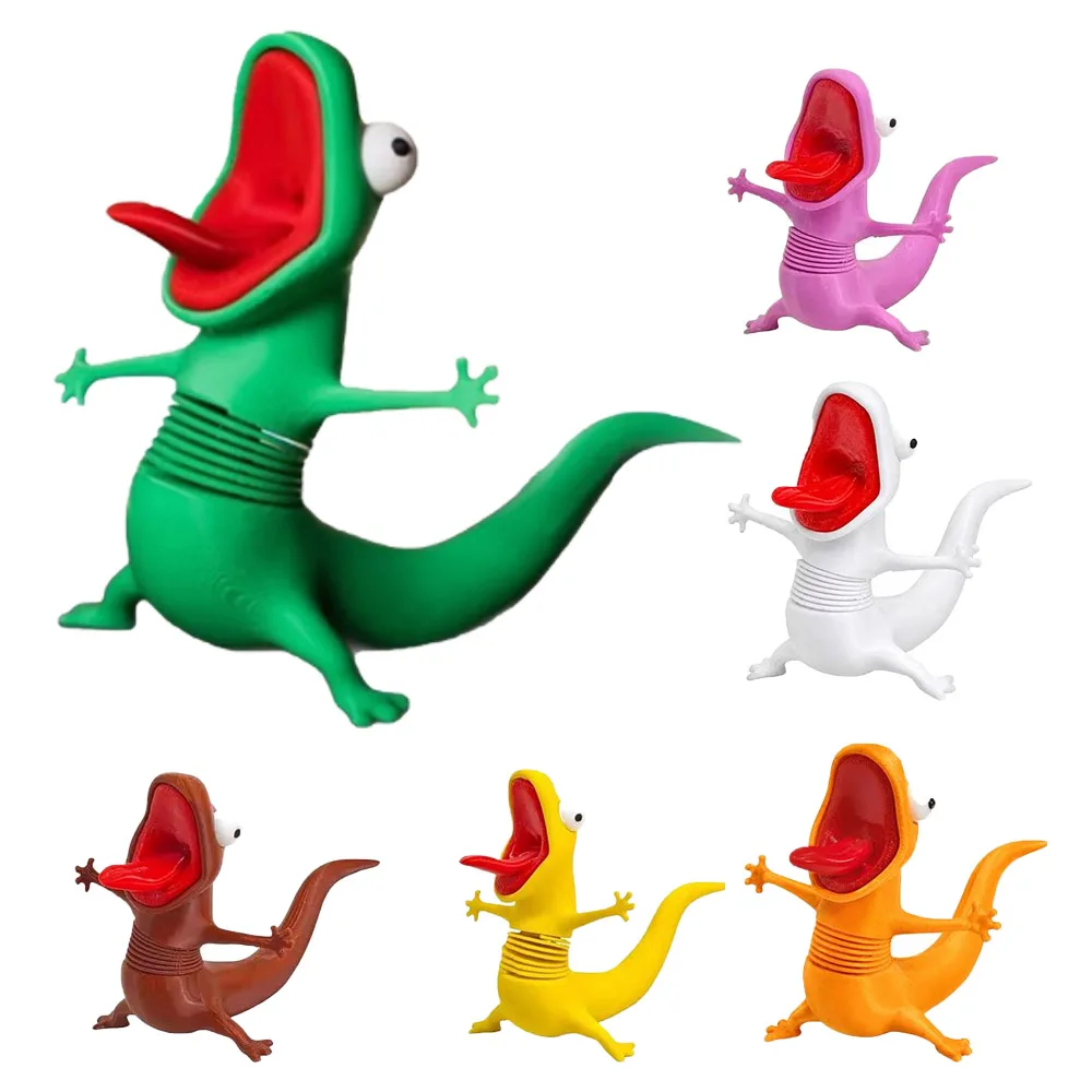 Movable Spring Lizard Ornament Funny Desktop Decoration Swinging Head Car Mini Pendant Gift Set