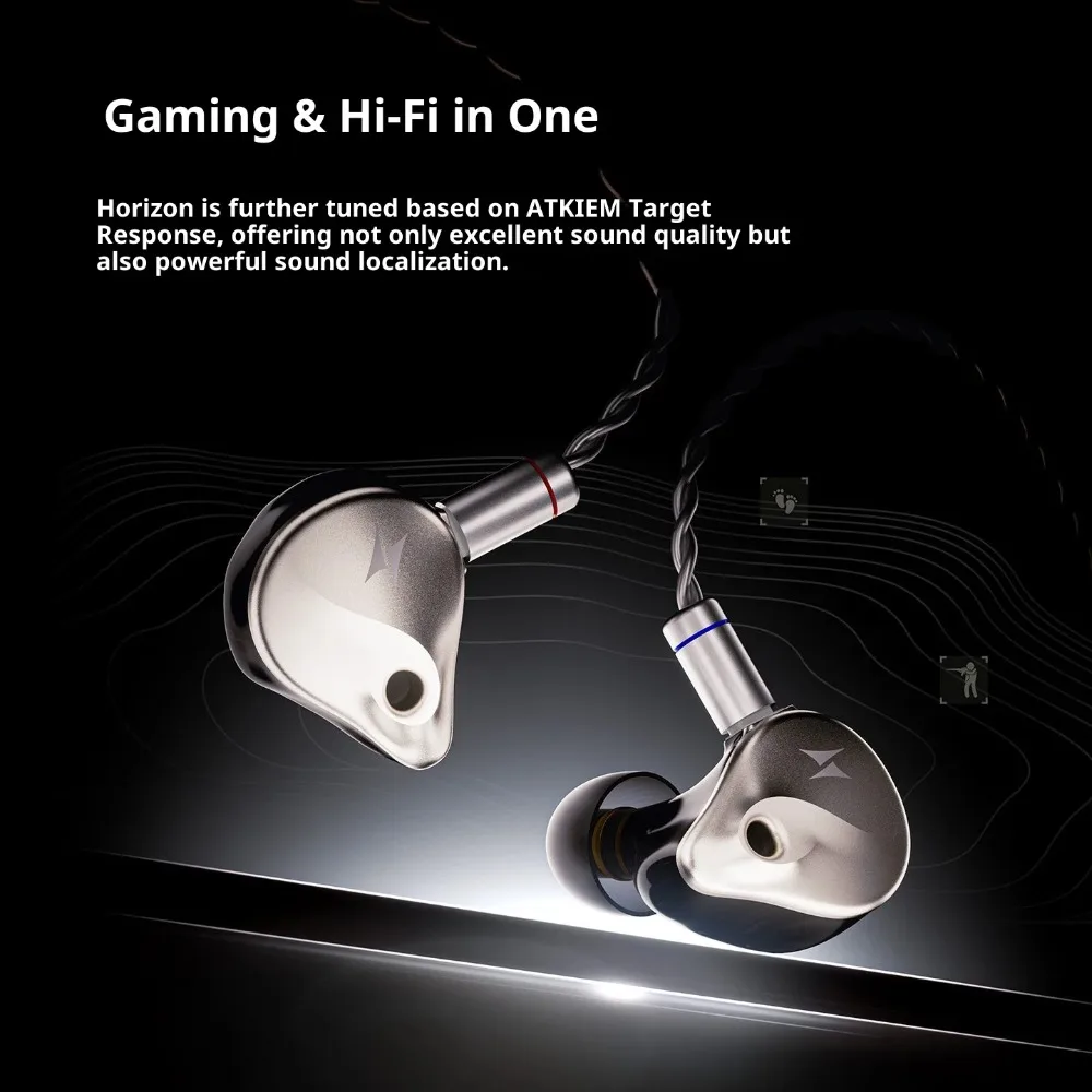ATK Horizon Headphones Wired in Ear HiFi Sound Localization with Mic Gamer Earphone Ergonomic Noise Reduction Gaming Accessories