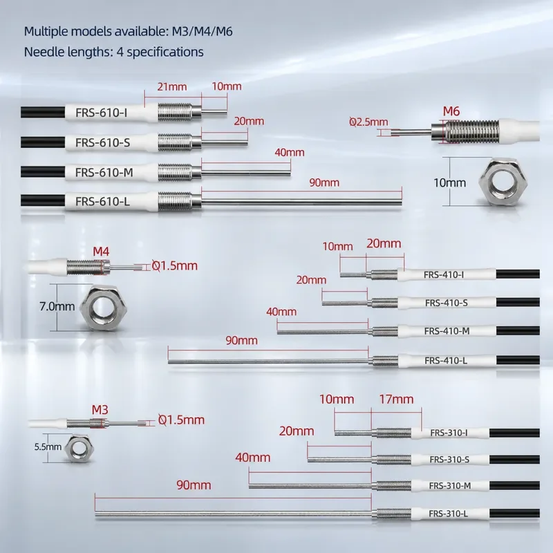 M3 M4 M6 Lug Pin Fiber Optic Sensor FRS-310 Infrared Diffuse Reflection Probe Line-to-Shot Detection Tube for Automation