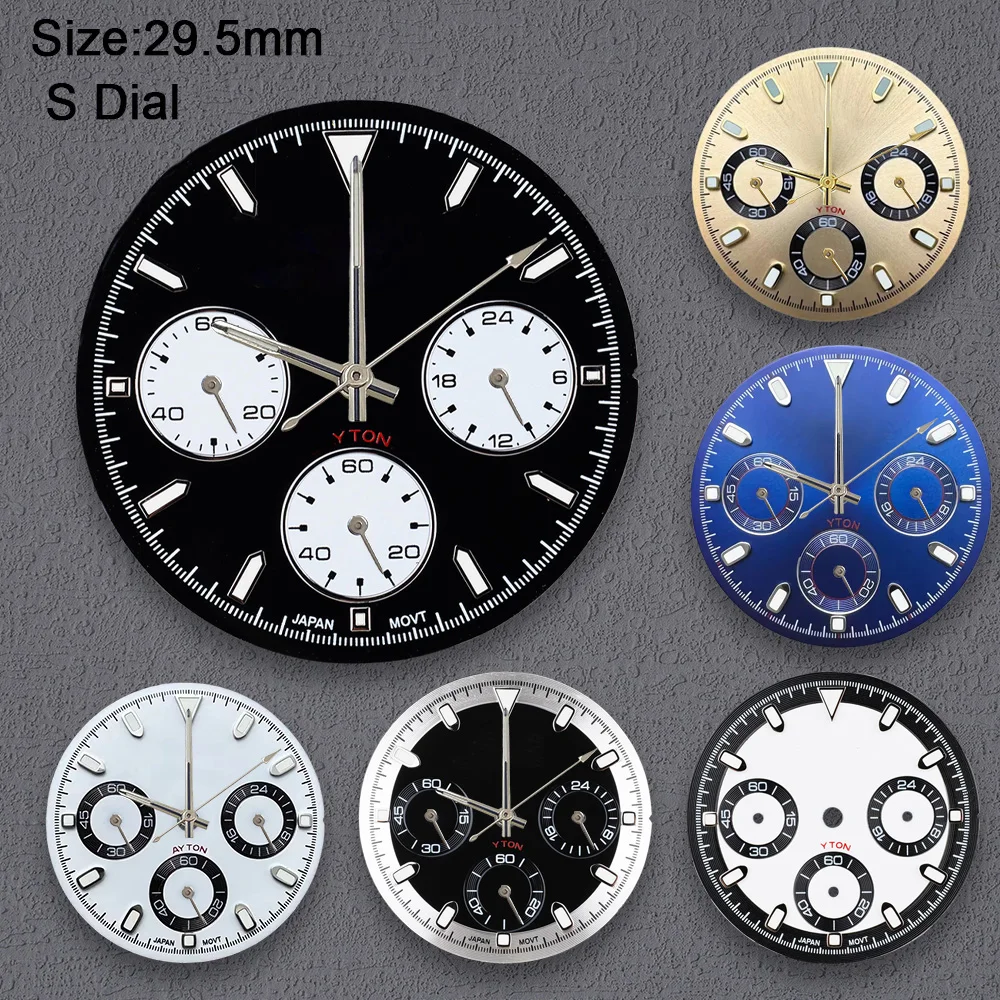 New Green Luminous VK63 Dial S Logo 29.5mm Panda Dial For VK63 Movement Watch Modification Accessories