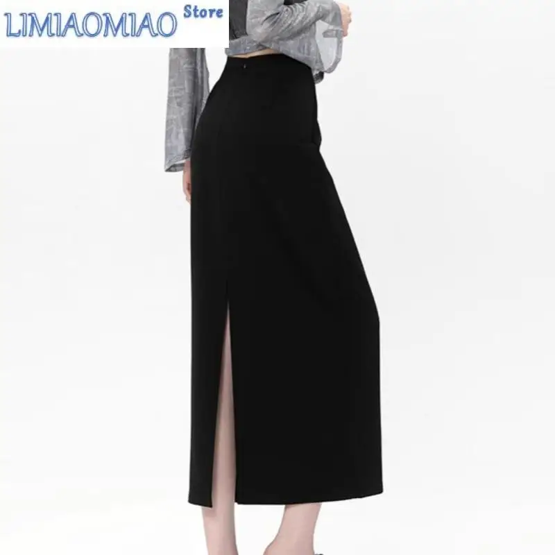 

Spring Summer Vintage Black Back Split Women's Wrap Skirts New High Waist Office Lady Sheath Pencil Long Skirts for Womens