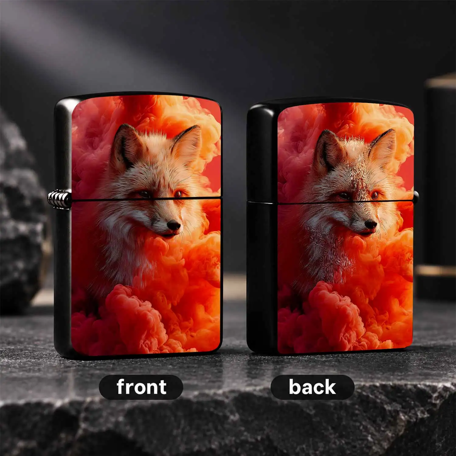 Stylish Flame Fox Art Print Lighter, Aesthetic Gradient Red Orange Smoke Fox Pattern, Portable Versatile Daily Use Igniter, Ideal For Outdoor Gathering Camping Home Decor Collection, Unique Exquisite Creative Gift For F A Humorous And Inter
