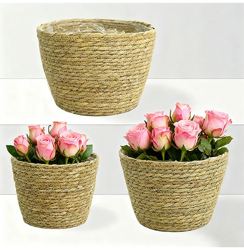 

3Sizes Straw Weaving Plant Pot Basket Nordic Grass Planter Basket Indoor Outdoor Flower Pot Cover Plant Containers Plantable