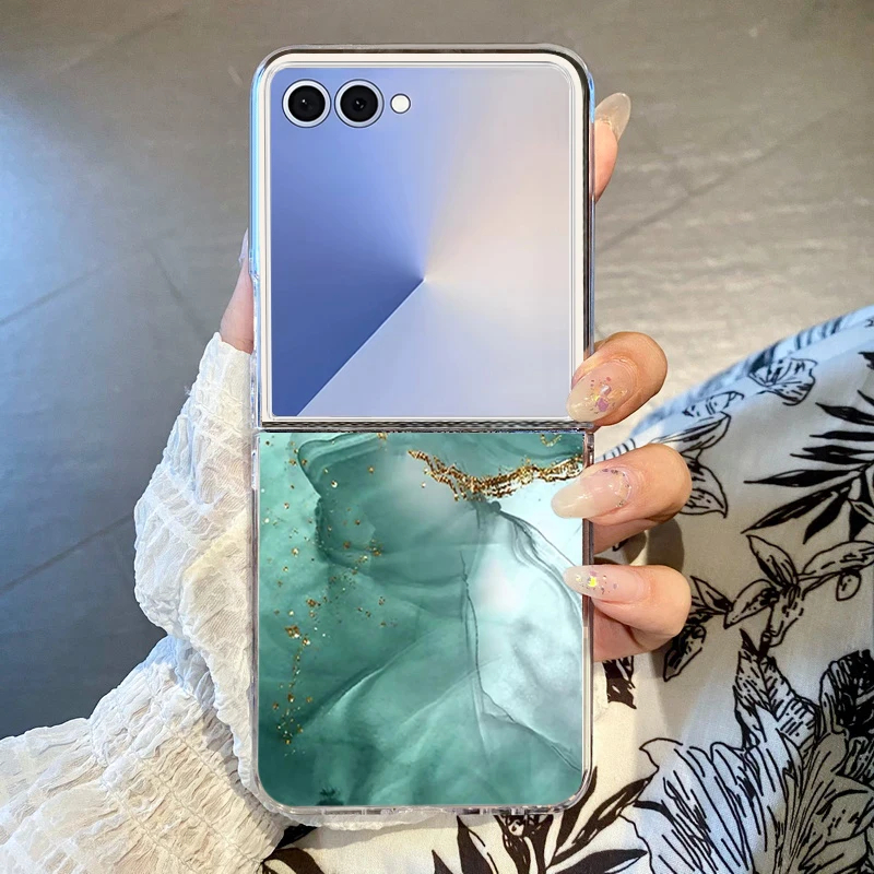 Ink Wash Marble Patterned Phone Case For Samsung Galaxy Z Flip 8 7 FE 6 5 4 3 5G Hard PC Clear Cover For Samsung Z Flip8 Flip7