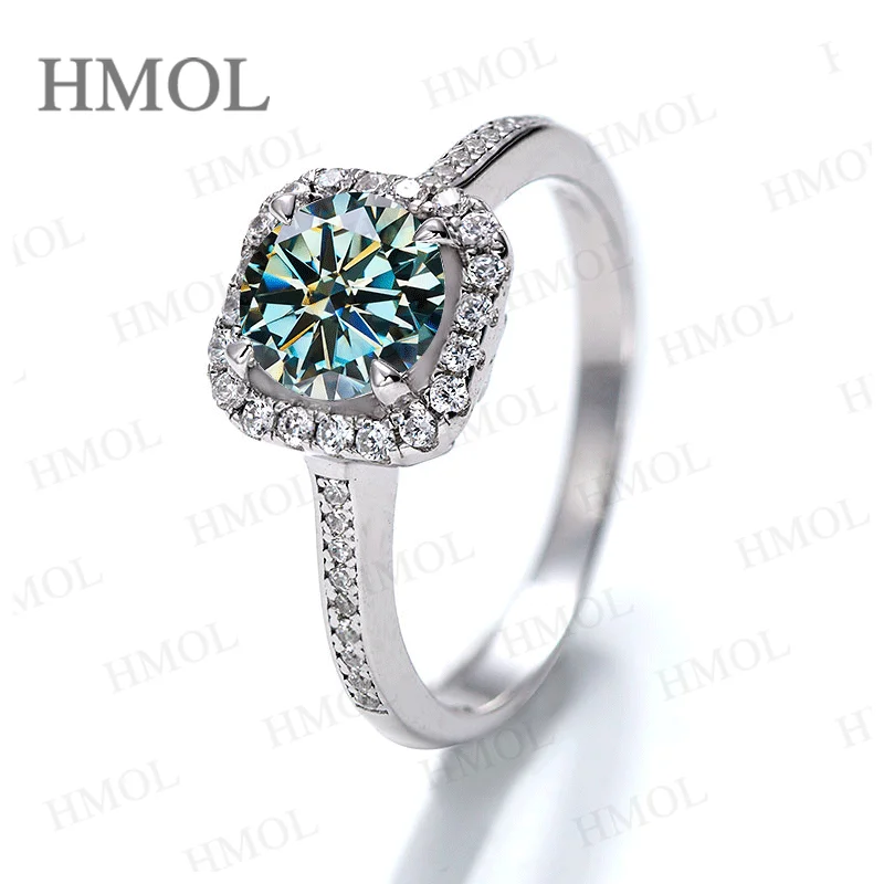 

Square Moissanite Ring Round Cut VVS1 Stone in 925 Sterling Silver Modern Geometric Engagement Ring for Women Unique Design