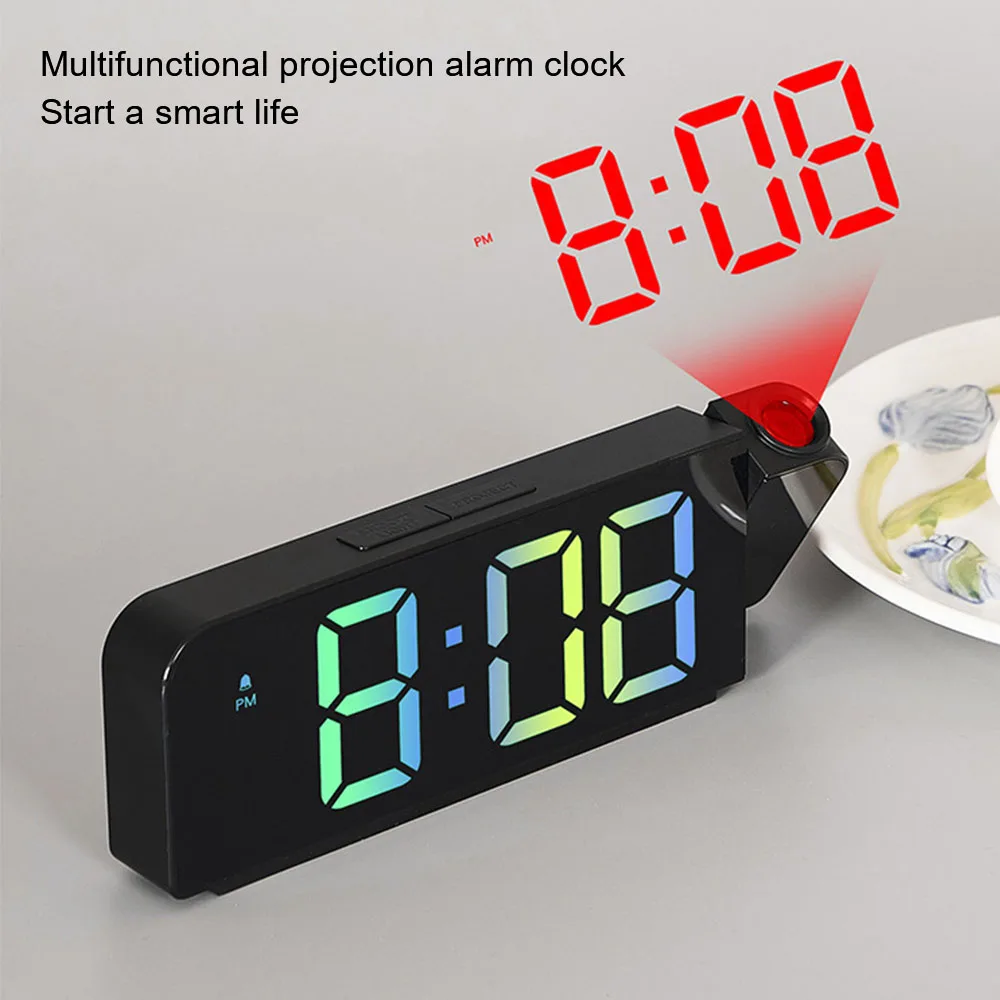 12H/24H LED Clock USB Powered Digital Projection Alarm Clock With USB Cable Night Mode Power-off Memory Table Clock