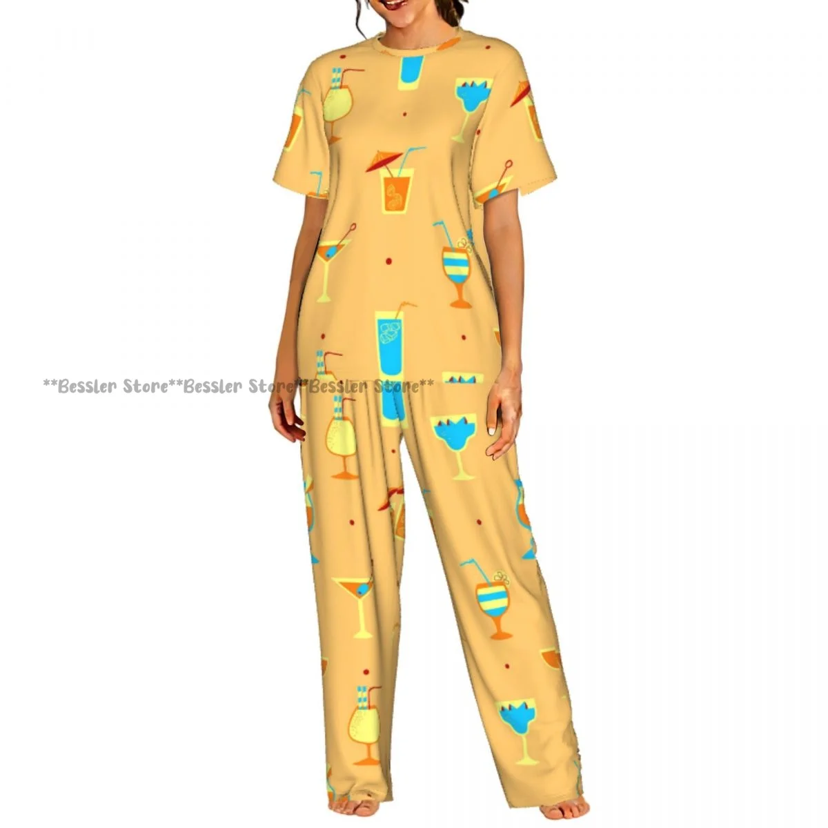 

Women's Comfort Pajamas Women's Alcohol Cocktails Cartoon Style Short Sleeve Set Sleepwear