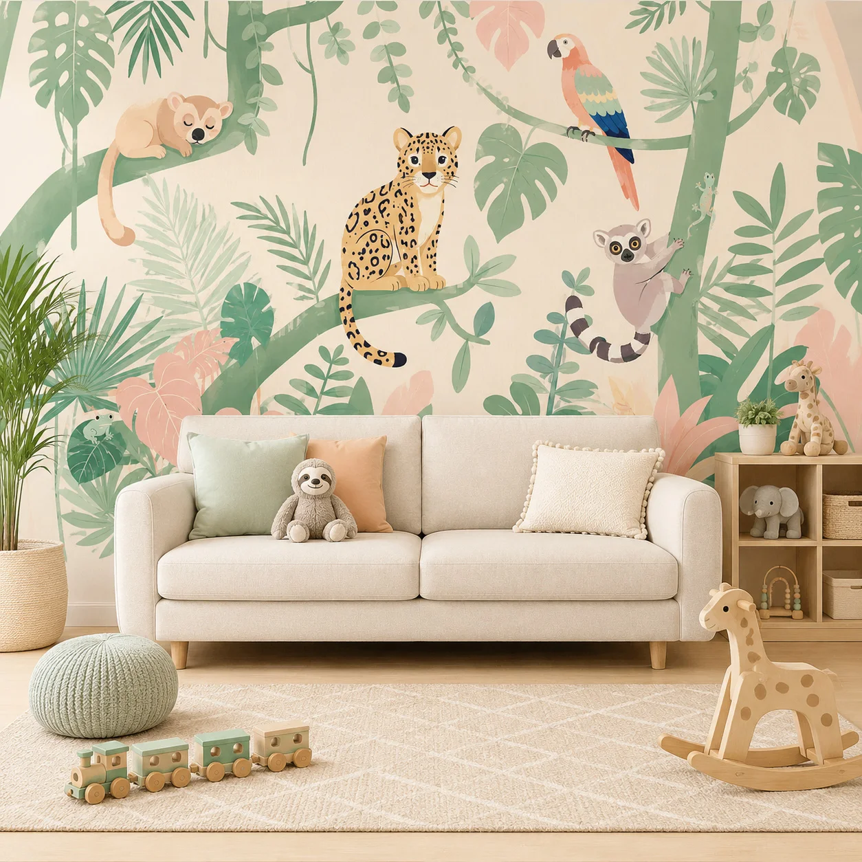 Safari Jungle Animals Self Adh - đánh giá và giá Baby Nursery Peel And Stick Wallpaper