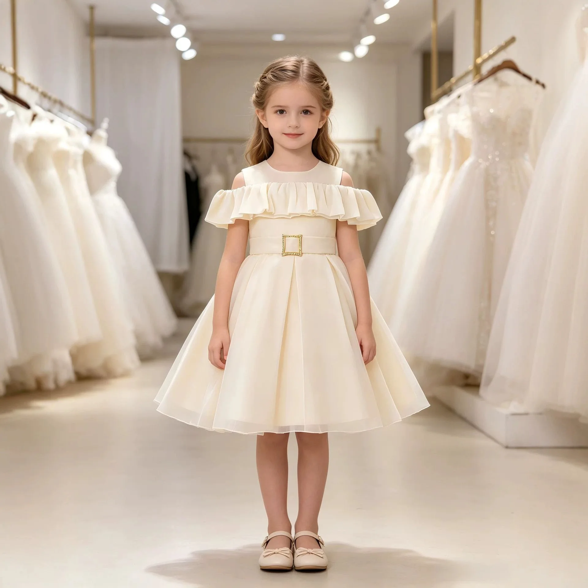 HETISO Baby Girls Princess Dress Summer Champagne Ball Gown For Piano Performance Host Children's Clothing 3-10 Years