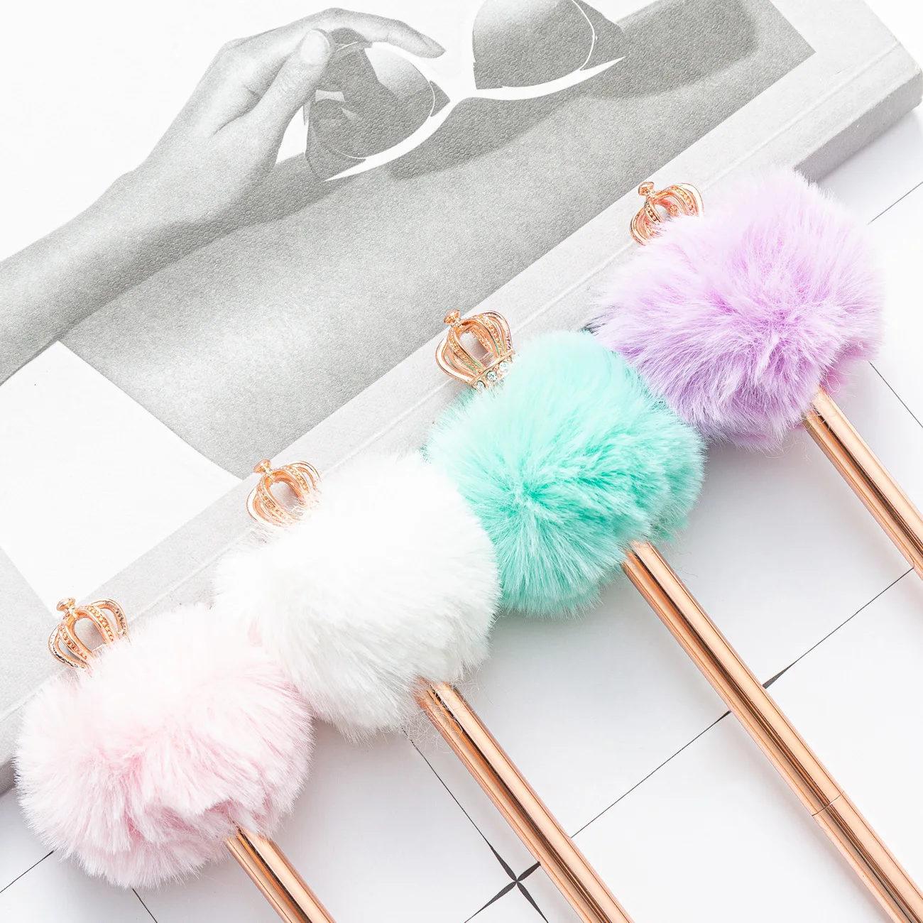 Pompom Ballpoint Pen Cute Fluffy Pastel Girls Christmas Gift Pen Multicolor Fancy Pen For Wedding School Office