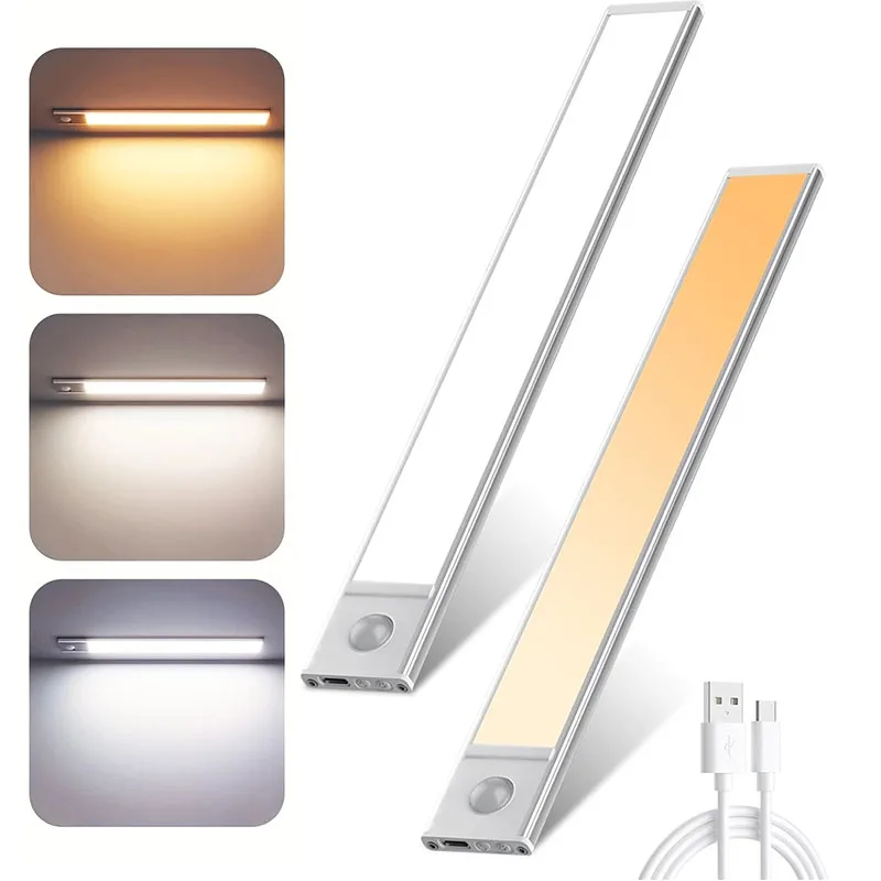 Magnetic Rechargeable  Motion Sensor Light 10-60CM Ultra-thin LED Under Cabinet Light Suitable for Kitchens Closets Workshops