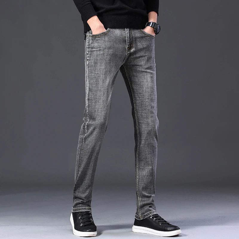 2024 New Men's Stretch Regular Fit Jeans Business Casual Classic Style Fashion Denim Trousers Male Gray Pants size 28-40