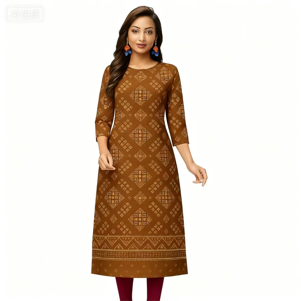 ชุดมุสลิมผู้หญิง แฟชั่นทันสมัย สไตล์ชาติพันธุ์ ทรงตรง ลำลอง ชายผ่า ลายช้าง อาบิโต้ ดอนน่า มุสุลมา