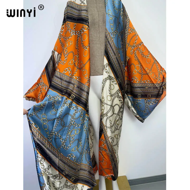 WINYI Bohemian Printed Bikini Cover-ups Elegant Kimono Blog Holiday Party Dress Women Free Size Beach Wear Swim Suit Cover Up