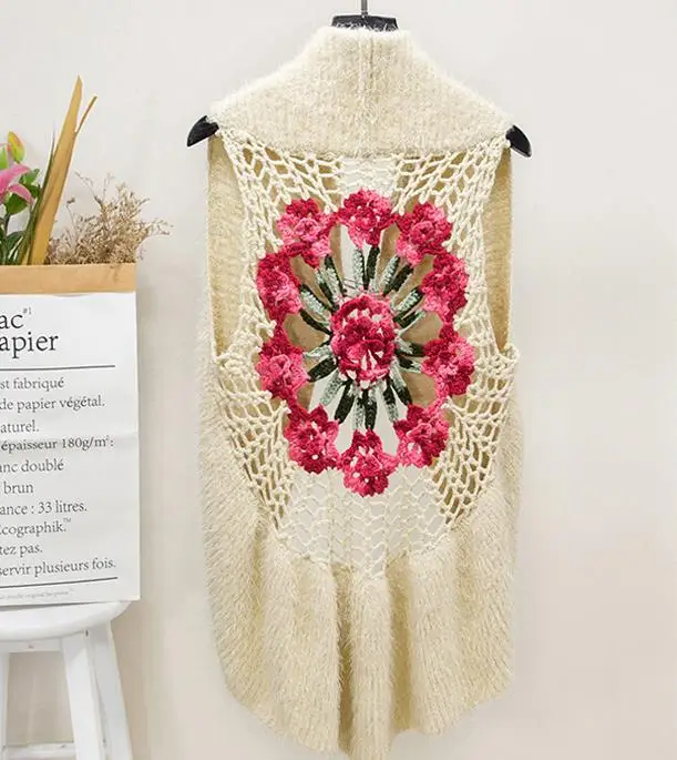 Sleeveless Women Crochet Sweaters Lady Hollow Out Flower Sweaters Femme Knitted Vest Women Sleeveless Cardigans