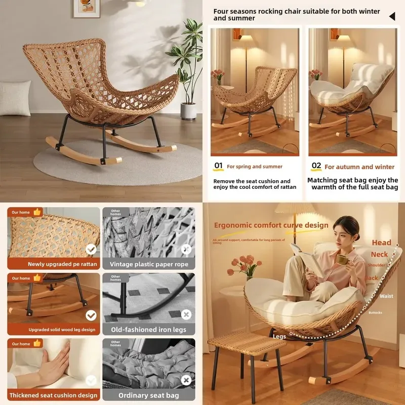 Modern Metal Rocking Chair Recliner Adult Single Seat Multi-functional Lazy Sofa for Balcony Bedroom Home Leisure